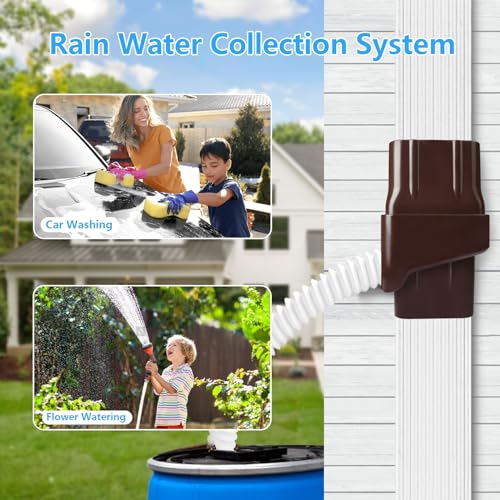 Rain Barrel Diverter Kit - Rainwater Collection System Fits 2x3 Inch Standard Gutter Downspout with 50\" Hose, Includes: Rain Diverter, Sealing Plug, Stainless Steel Hose Clamp -(Brown) - Thumbnail 5