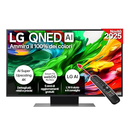 LG QNED evo AI QNED86 TV 43 pollici, Smart TV 4K, Processore α7 Gen8, Dynamic QNED Color, Local Dimming, webOS con AI e telecomando puntatore AI, Gaming con VRR 4K@60Hz, 43QNED86A6C 2025