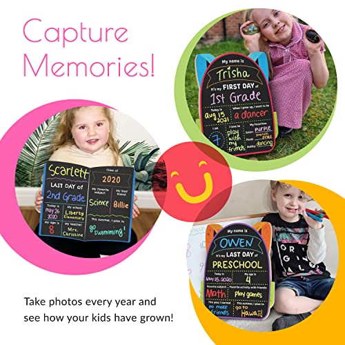 Funcils First & Last Day Of School Sign (11 X 13") - First Day Of School Board For Kids, Back To School Sign, My 1St Day Of Preschool Kindergarten School Supplies - 5 Chalkboard Chalk Makers Included #TOP4