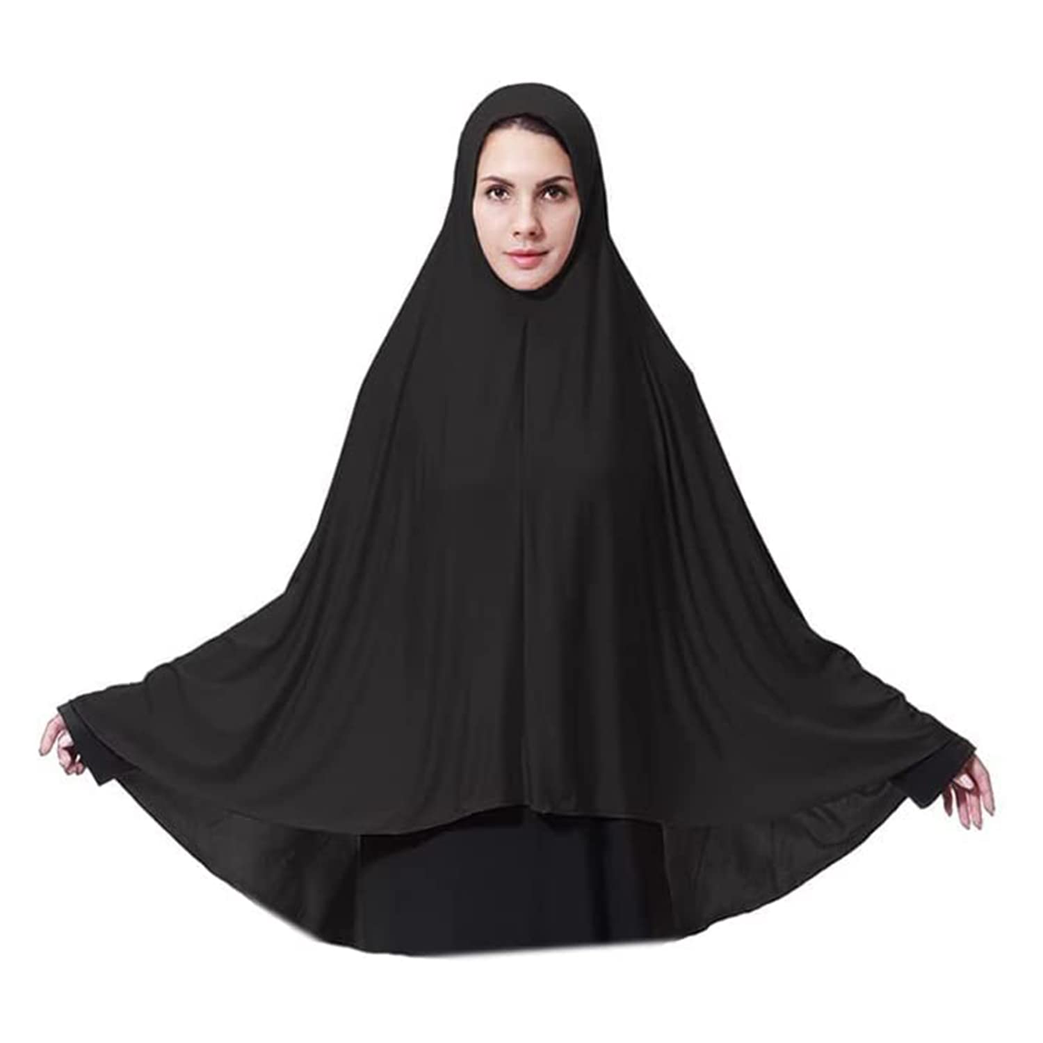 One Piece Muslim Headscarf Hijab,130cm Pullover Prayer Shawl Turban Muslimah Arabia Islamic Middle East Body Cover Worship Hajj Umrah Mosque Headpiece Full Cover Clothing Chador