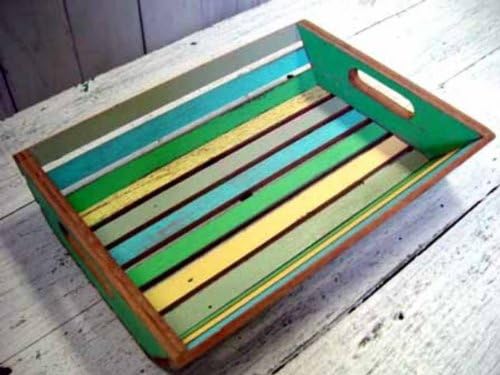 Coastlife Recycled Boat Wood Tray (Bright Coastal Color Scheme) (14"H x 10"W x 3"D)