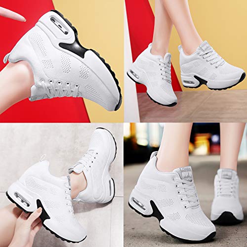 AONEGOLD Trampki koturnowe tenisówki dla kobiet buty do biegania na siłownię fitness do chodzenia sportowe sznurowane buty do noszenia na co dzień, 4 UK