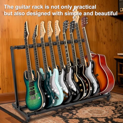 AODSK 9 Multi Guitar Stand Rack With Folding Design, Portable Black Holder for Multiple Guitars & Bass, Studio & Home Display