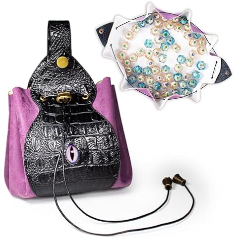 Byhoo Dice Tray Bags 2 in 1, Large Dice Bag Can Hold 6 DND Dice Sets, DND Dice Pouch, Suitable for DND Board Games, Glow in the Dark, Fire Dragon PU Leather Dice Bag, Good Partner for LARP Players Cover