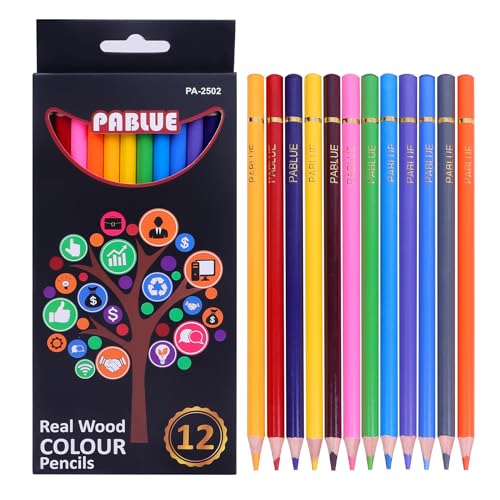 PABLUE 12-Color Premium Soft Core Colored Pencils