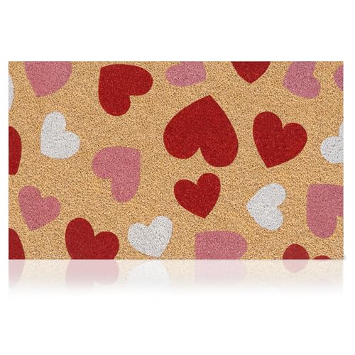 AMARU DOOR MATS - Coir Welcome Mat Non-Slip Colorful Hearts 17 x 29 in