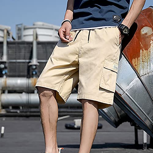 Dyguyth Mens Cargo Shorts Elastic Waist Drawstring Cotton Casual Outdoor Lightweight Shorts With Multi Pockets Jogger Pants #TOP2