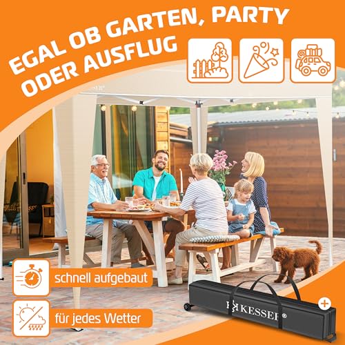 KESSER® Pavillon Faltpavillon 3x3m | Pop-Up Gartenpavillon Höhenverstellbar Stabil Wasserdicht Winterfest | Partyzelt Festzelt UV-Schutz 50+ inkl. Tasche mit Rollen & Bodenanker | Beige