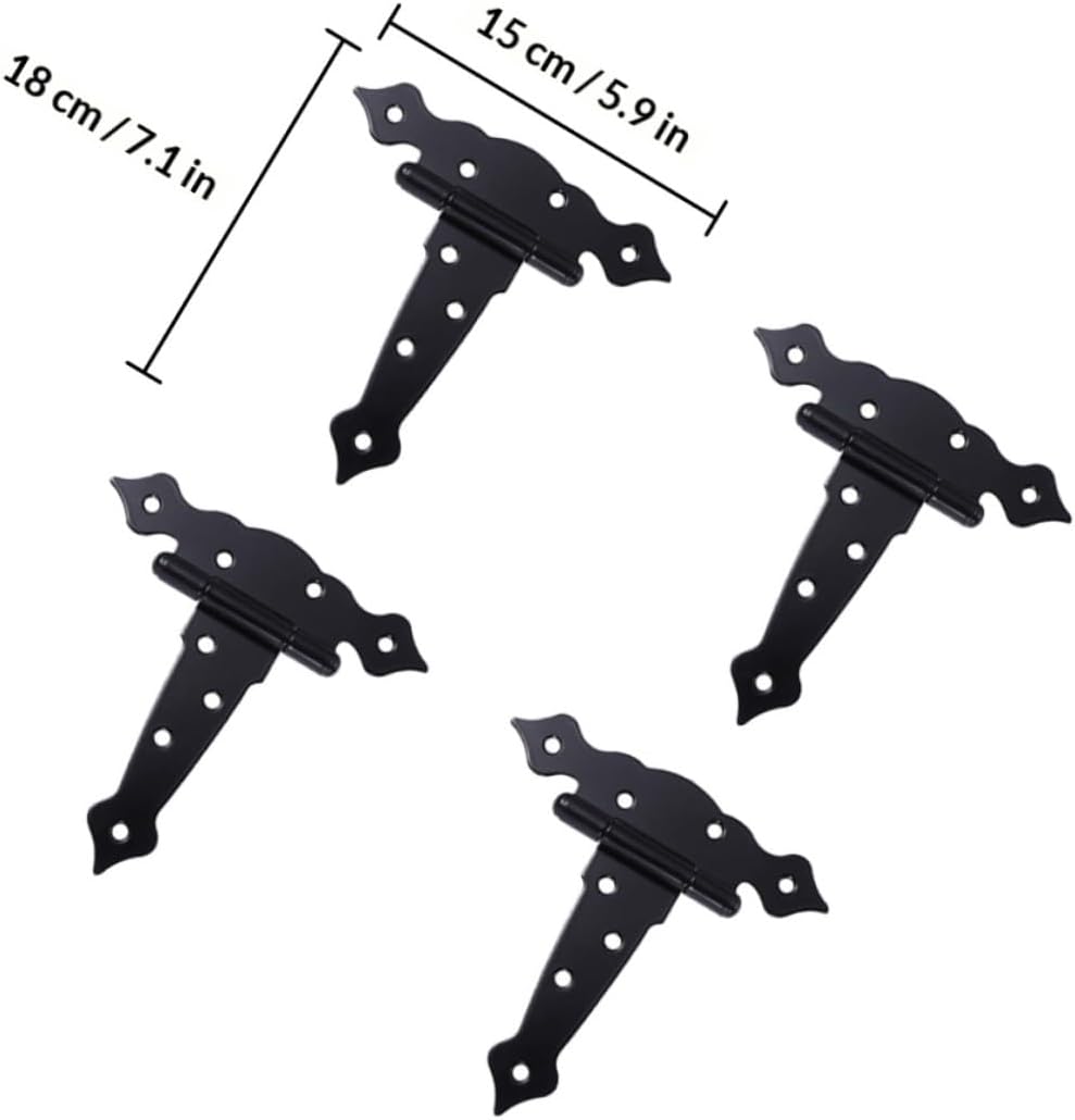 Amosfun 4pcs Black Barn Door Hinges T-Strap Heavy Duty Gate Hinges for Exterior Sheds Fences with Slotted Bearing Design