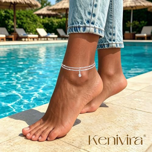 Image of Kenivira Sterling Silver Ankle Bracelets for Women,Gold Dainty Layered Waterproof Anklet for Women, Anklet Set Stackable Beach Gift Adjustable Size