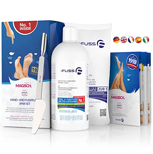 Mr. Fuss® No. 1 - Plus Pack Multi - Groß, Nagelhaut- Hornhautentferner Sparpaket 3 tlg. Aktiv-Lösung Schnell & Stark erweichend - 500 ml, Watte, Multitool Cover