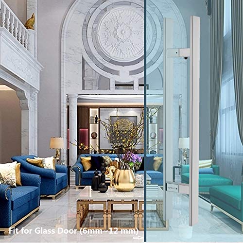 48Inch/1200Mm Square Door Pull Handles Square Solid Standoffs Heavy-Duty Commercial Grade-304 Stainless Steel Modern L Interior Exterior Door Pull Push Glass And Barn Door Handle Brushed Finish #TOP5