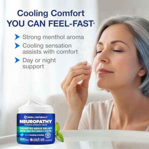 Image of Owell Naturals Neuropathy Cream Extra Strength - Fast Absorbing Cooling for Leg, Feet & Hands - Advanced Soothing Formula with Aloe Vera, Arnica, MSM & Vitamin B6 - Made in USA, 2 fl oz (2 Pack)