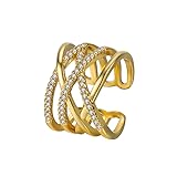 rgwtgkyh 14K Gold Plated Stacking Ring for Women Adjustable Statement Rings Fashions Criss Cross Ring Non Tarnish Rings Chunky Stackable Open Rings Cubic Zirconia Rings Trendy Jewelry Gifts (gold)