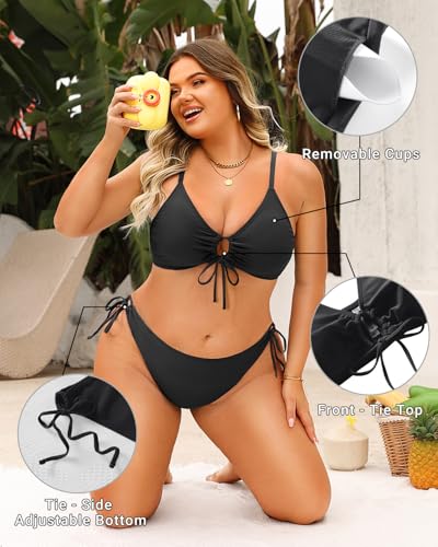 Daci Women's Plus Size Triangle Bikini Set, Sexy Tie Front Two-Piece Swimsuit2