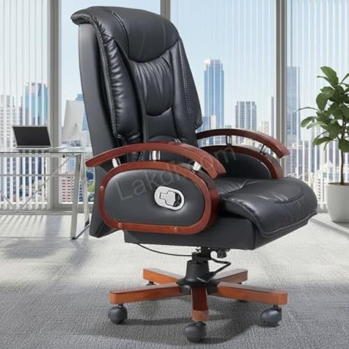 Image of Lakdi The Furniture High Back Ergonomic Director & Executive Chair: Modern Design, Plyboard & Leatherette, Recliner, Height Adjustable, Fixed Armrest & Revolving for Ultimate Comfort - 111011324 Black