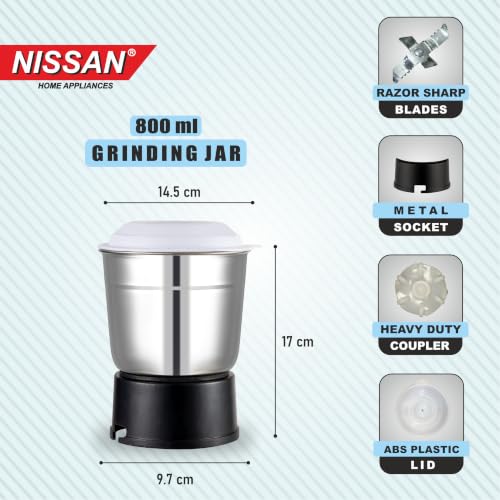 Image of Stainless Steel Juicer Mixer Grinder Jar with 6-Teeth Coupler Compatibility, 800ml