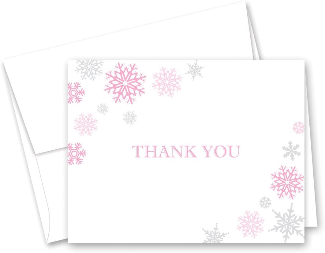 MyExpression.com 50 Cnt Snowflakes Thank You Cards (Pink and Grey)