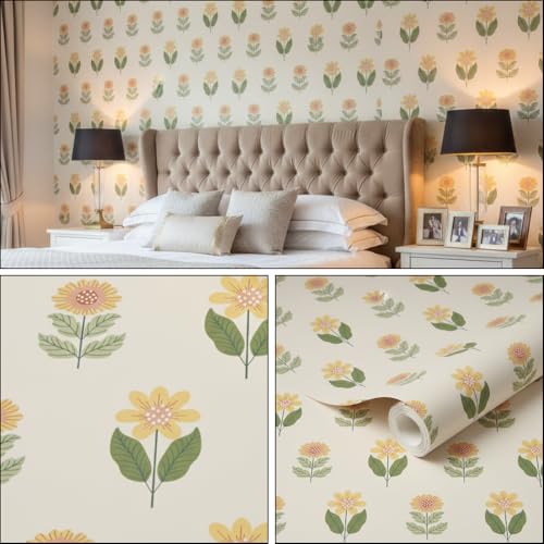 Image of Floral Wallpaper Peel and Stick - Flower Design Self Adhesive Wall Paper for Living Room, Bedroom, Kitchen, Removable Waterproof Wall Decor (MG25, 16X128 Inch)