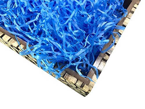 Image of Eco Sarras Thin Shredded Paper Crinkle Paper Grass Strips Gift Tray Decoration, Gift Hamper Decorations, Gift Box Fillers, Wedding Birthday & Valentines Day Gift (100 Grams, Blue, Pack of 1)