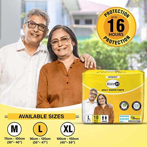 Image of KareIn Overnight Adult Diaper Pants, Large 90-120 Cm (35 inch- 47 inch), Unisex, Leakproof, Elastic Waist, With Aloe Vera Lotion, Anti-Bacterial, ADL, Wetness Indicator, Pack of 12, 120 Count
