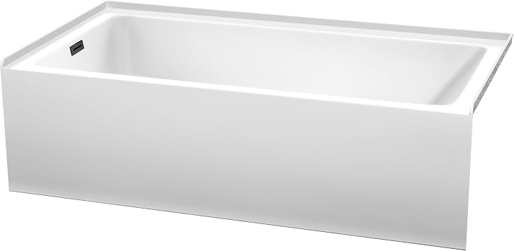 Grayley 60x32x18 Inch Alcove Bathtub in White with Left-Hand Drain and Overflow Trim in Matte Black