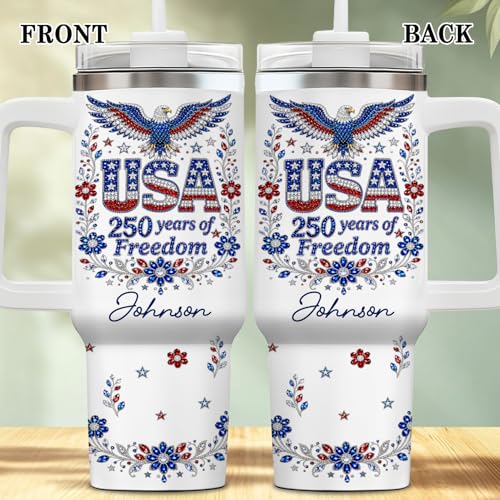 Image of Personalized 250th Anniversary Of America Tumbler - Custom Patriotic USA Flag 1776-2026 Gifts - US Eagle Freedom Cup 40oz A5 - American Independence Celebration Gifts For Men Women