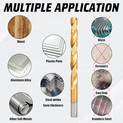 TUMAX SAE 99PCS Titanium Coated Drill Bit Set, 135° Tip High Speed Steel, Twist Drill Bit Set with Storage Case for Aluminum, Copper, Soft Alloy Steel, Wood, Plastic Size from 1/16" to 3/8" - Image 4