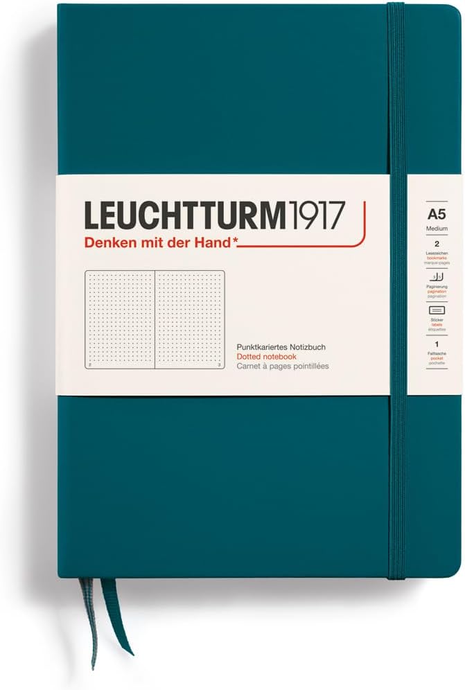 LEUCHTTURM1917 Notebook Medium (A5), Hardcover, 251 Numbered Pages Pacific Green, Dotted