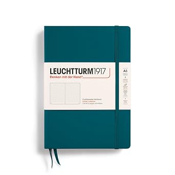 LEUCHTTURM1917 - Notebook Hardcover Medium A5-251 Numbered Pages for Writing and Journaling Pacific Green, Dotted