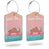 2 Pack Luggage Tags for Suitcases,Funny Sloth Slow Down Luggage Tag,Leather Stainless Steel Loop Label Tag for Women Men Girls Travel Bag Suitcase