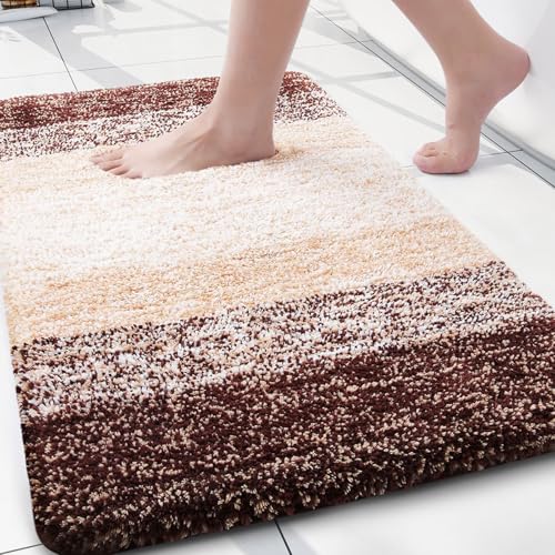 Arotive Microfiber Bathroom Rugs, Shaggy Soft and Absorbent Bath Rug, Non-Slip, Thick Plush Machine Washable Dry Bath Mats for Bathroom, Tub and Shower, 24x16, Brown