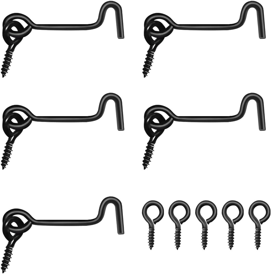 JUGREAT Cabin Hook Eye Latch, Swivel Window Gate Door Latch with Mounting Screws,Hook Lock for Door(3 inch, 5PCS)