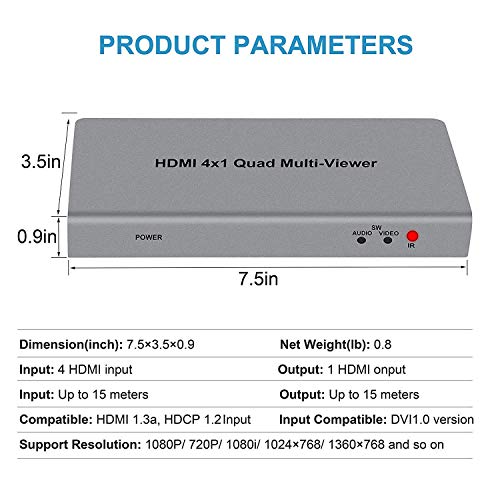Image of 4X1 HDMI Multi-Viewer HDMl Quad Screen Real Time Multiviewer with Seamless Switcher Function Full 1080P and 3D (4x1 HDMI Quad Multi-Viewer Converter)