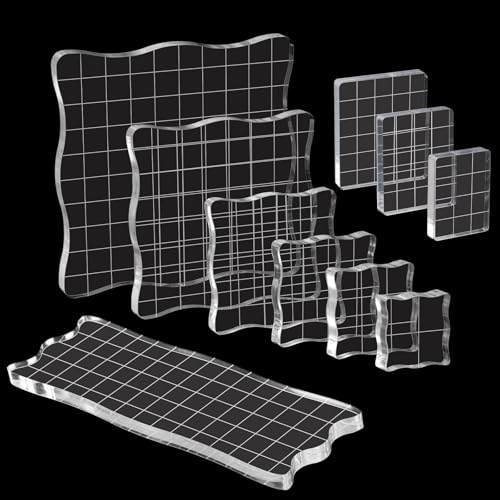 Bloques para Sellos Transparentes, 10 Herramientas para Sello, Bloques de Acrílico para Sellos con Líneas de Rejilla, Adecuados para Trabajos de Scrapbooking, Cuadernos, Tarjetas