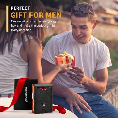 Image of RUNBOX Mens Slim Wallet with Money Clip RFID Blocking Bifold Credit Card Holder for Men with Gift Box