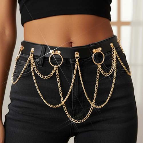 BODIY Black Leather Waist Chain Belt Gold Body Chain Punk Rave Accessories Fashion Body Jewelry for Women4