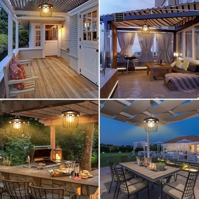 Shed Light Solar Powered Gazebo Lights Outdoor Solar Hanging Lamps Outside for Porch Barn Chicken Coop Indoor with Remote, Double Motion Sensor, 16.5ft Cord, Dimmable Warm/Cool White Work Day & Night