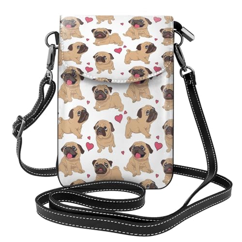 Sac bandoulière carlin pour femme, pochette téléphone en cuir PU avec porte-cartes