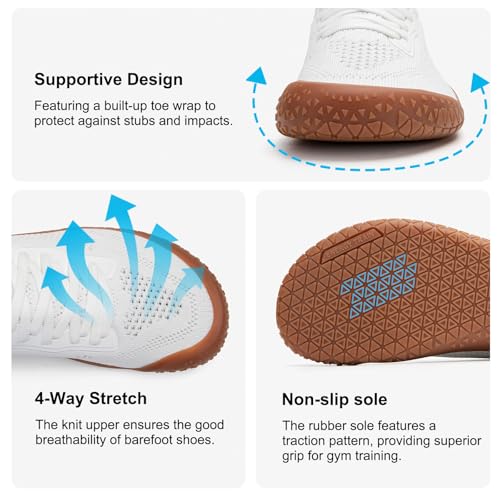 ALEADER Barefoot Shoes Women, Zero Drop Wide Toe Box Cross Trainers for Women, Gym, HIIT, Lifting & Crossfit Minimalist Sneakers White/Gum US 6