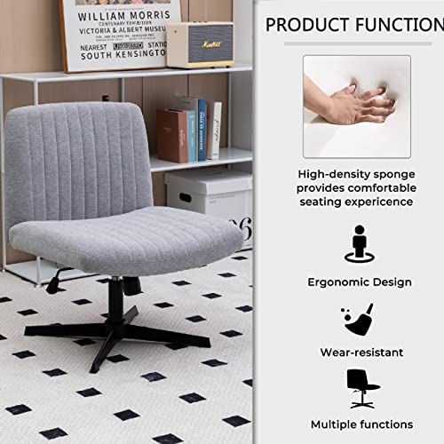 Armless Wide Office Chair No Wheels Fabric Padded Desk Chair Task Vanity Chair Swivel Home Office Desk Chair 120°Rocking Mid Back Ergonomic Computer Chair For Make Up,Small Space (Light Grey) #TOP2