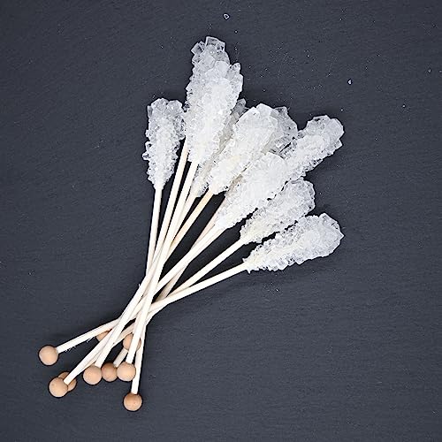 SIVIFOOD Kandiszucker Sticks Natur 10 Stück - natürlicher weißer Kandis am Stiel für Tee Zucker am Stab Kaffee Kandissticks zum verschenken Geschenk Dekoration Weihnachten Kristallzucker am Stab Nabat