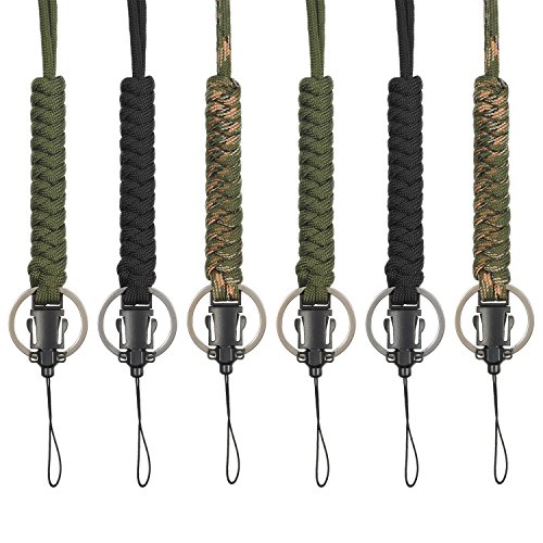 Bememo 6 Pieces Paracord Lanyard Keychain Utility Necklace Rope Cord Wrist Strap Parachute Cellphone Camera ID Holders for Outdoor Hiking Camping (Color 1)