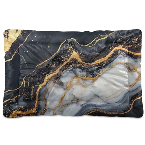 Kigai Black Gold Marble Dog Bed Pad Soft Anti-Slip Dog Crate Pad Pet Comfort Pet Kennel Mat for Small Medium Large Pets