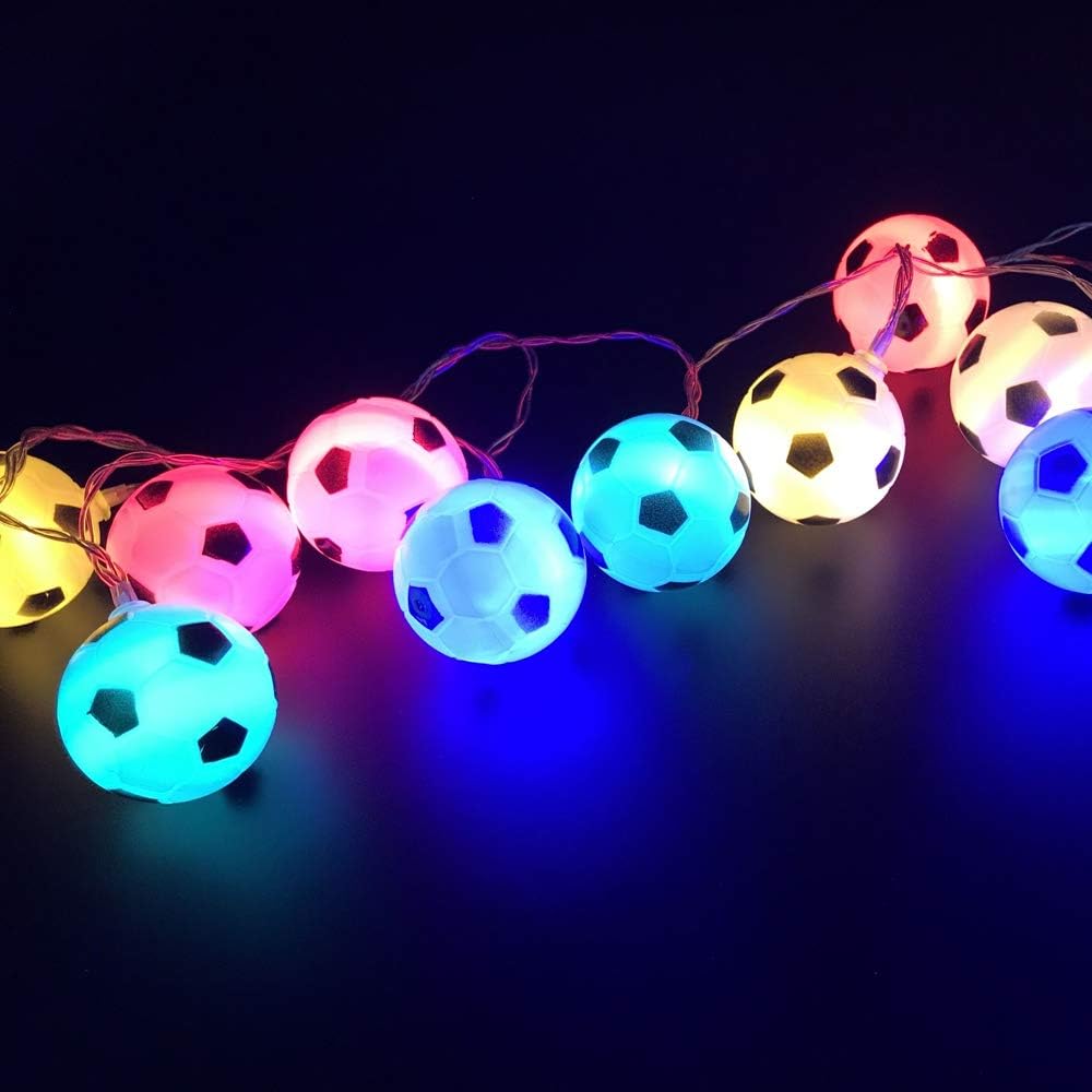 Multicolor Football Soccer LED String Lights, 9.8Ft 3M 20LED Battery Operated, Indoor Outdoor Sports Theme Home Party Bedroom Decor