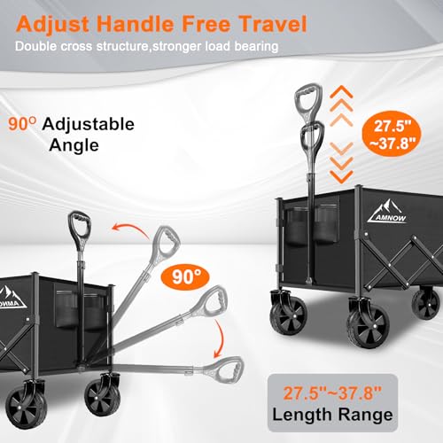 Image of Collapsible Folding Wagon Cart, 350LBS Utility Large Capacity Cart Foldable Wagon with All Terrain Wheels, Grocery Wagons Carts for Garden Shopping Sports Camping, Black
