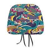 車用ヘッドレストカバー こいのぼり 鯉のぼり 2枚セット カーまくらカバー 車用ネックパッドカバー おしゃれ かわいい ヘッドレストの装飾 カー用品 取付簡単 通気 自動車 汎用 旅行 運転