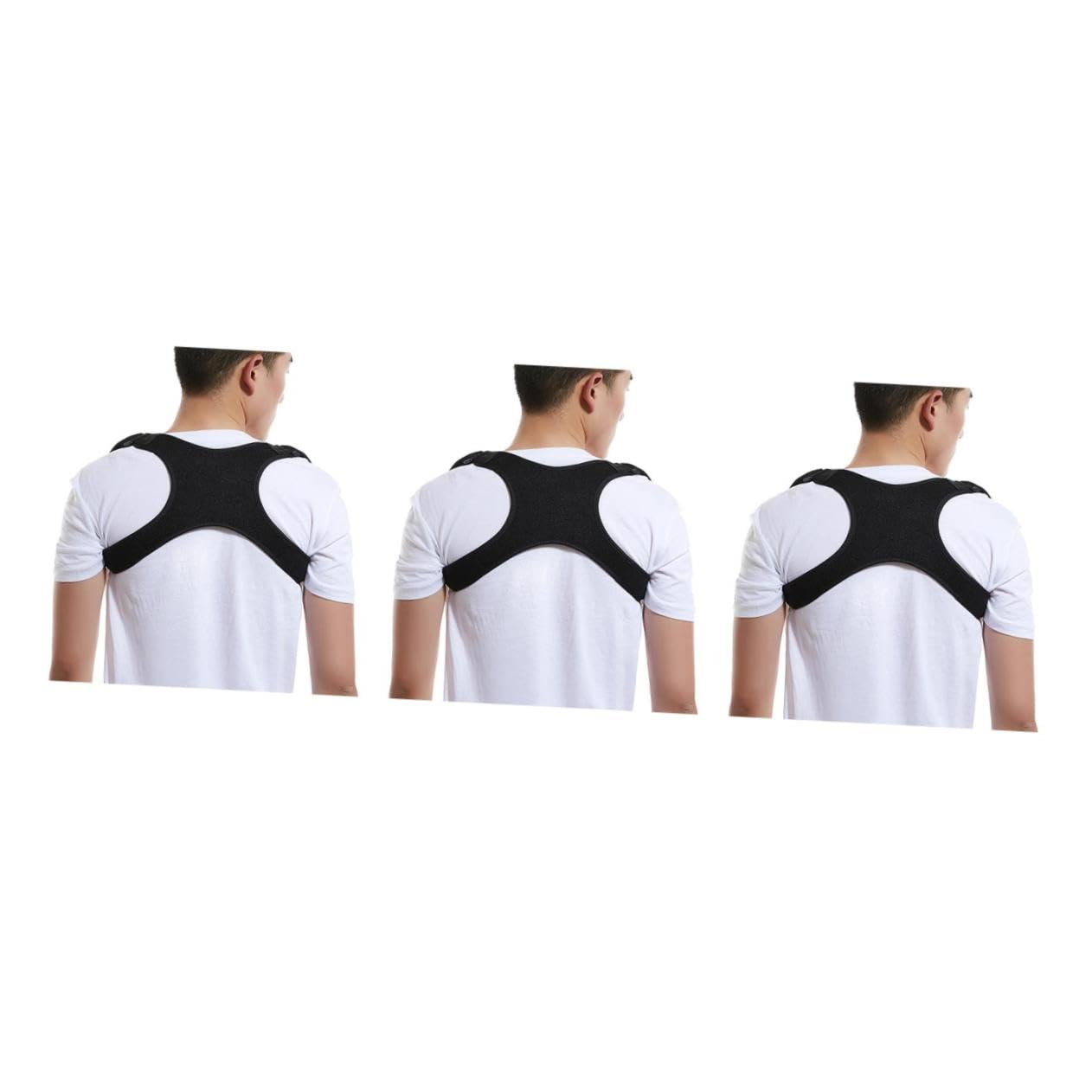 Healvian 3pezzi Cintura Correttiva Invisibile Per Postura Supporto Ergonomico Per Schiena e Spalle Adatta Per Adulti e Anziani Per Gobba Schiena Nera
