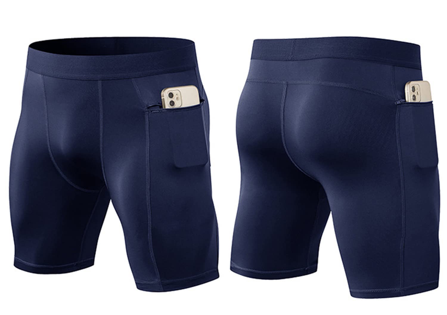 Paquete de 2 pantalones cortos de compresión para hombre con cremallera bolsillo para teléfono, correr, entrenamiento, ropa interior atlética