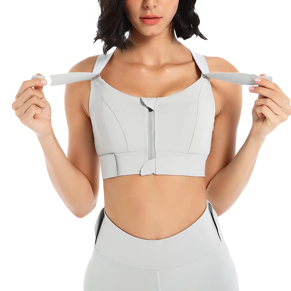 luella High Impact Sports Bra, Front Zip, Adjustable Velcro Straps, Crisscross Back, Black-picture-10